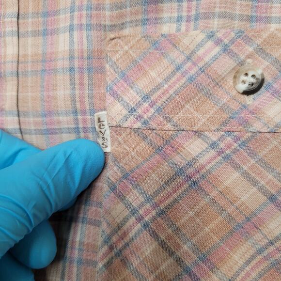 Vintage 70s Levi's Plaid Short Sleeve Shirt Mens Small (Tagged M) Pastel - Picture 3 of 7